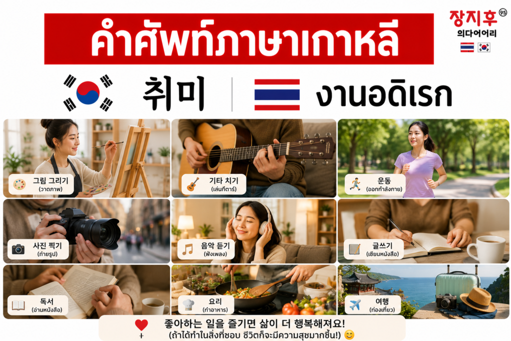 งานอดิเรก ภาษาเกาหลี (취미) คำศัพท์ งานอดิเรกต่าง ๆ ในภาษาเกาหลี แปลว่าอะไร