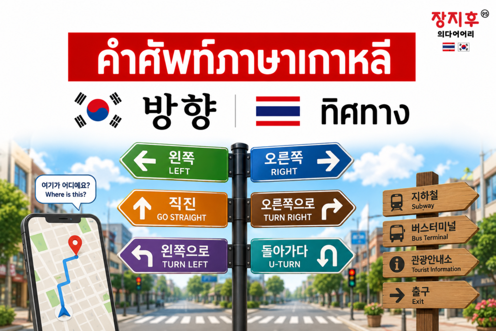 ทิศทาง ภาษาเกาหลี (방향) คำศัพท์ บอกทางและตำแหน่งในภาษาเกาหลี แปลว่าอะไร