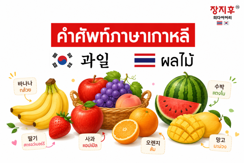 ผลไม้ ภาษาเกาหลี (과일) คำศัพท์ ชื่อผลไม้ต่าง ๆ ในภาษาเกาหลี แปลว่าอะไร