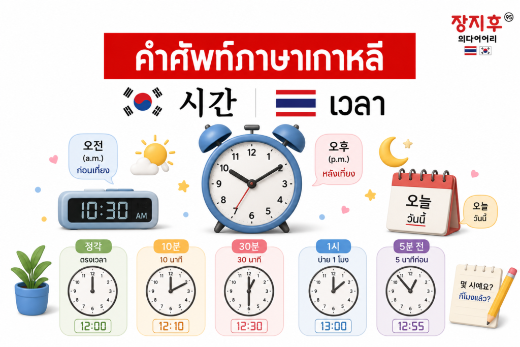 เวลา ภาษาเกาหลี (시간) คำศัพท์ บอกเวลาและช่วงเวลาในภาษาเกาหลี แปลว่าอะไร